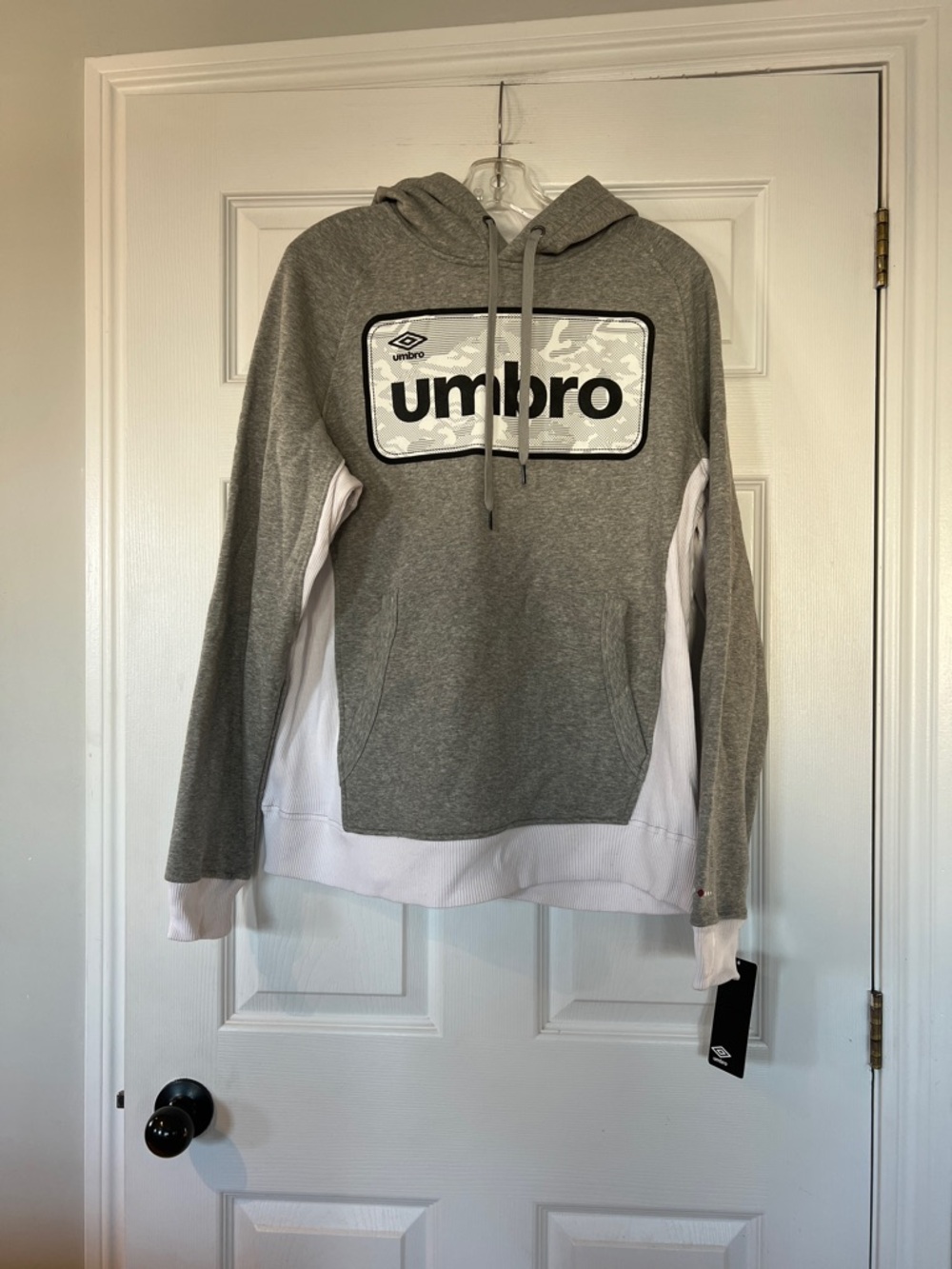 Umbro Men's Grey & White Crewneck Hoodie with Logo Panel